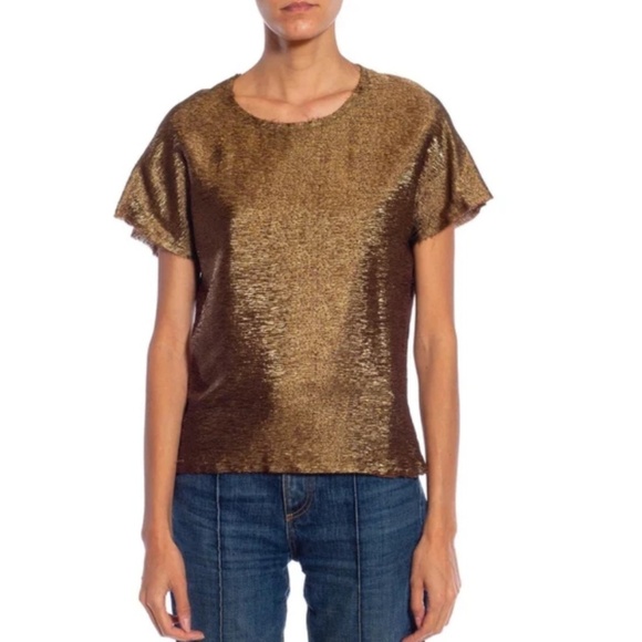 Vintage 80s 90s Tee Short Sleeve Textured Waves Bronze Shimmery Sz XL - Picture 1 of 6